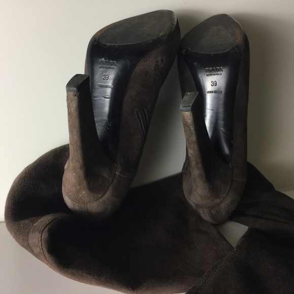 PRADA BROWN KNEE HIGH HEALS SIZE 39 US 8.5 - Picture 12 of 16